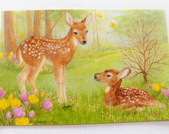 Vintage Get Well Card, Deer Fawn Get Well Greeting Card Unused, Get Well Wish