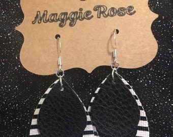 Black and white striped vinyl earrings