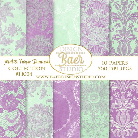 Purple and Mint Green Digital Paper Digital Scrapbook Paper