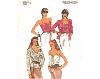 1980s Jacket and Camisole Pattern Butterick 3131 Shawl Collar Jacket Spaghetti Strap Top Pin Tucks Vintage Women Sewing Pattern Size 6 UNCUT