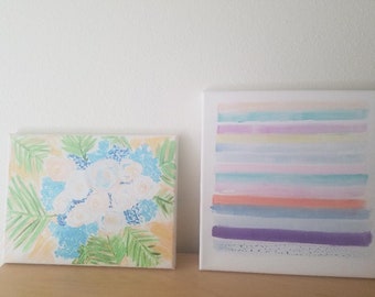 Rainbow and Flowers ART SET Original Paintings