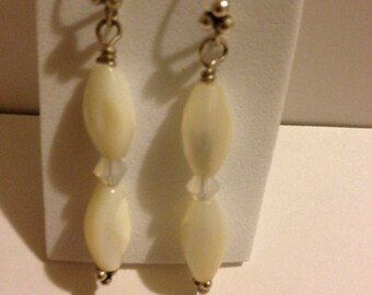 white oblong stone earrings with silver findings