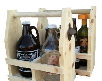 Do It Yourself Unstained Wood Beer Growler Carrier 64oz, Personalized Beer Caddy, Wholesale Corporate Gifts