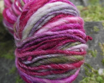 Handspun yarn, handpainted hand dyed wool yarn, Merino Bamboo Silk worsted thick and thin multiple skeins available-Painting Roses