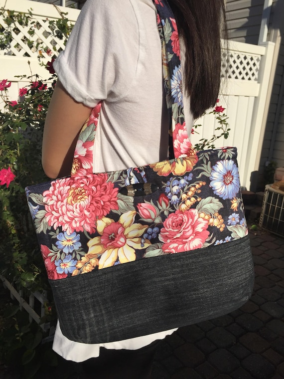 Quilted Denim tote bag Handmade quilting tote bagshoulder