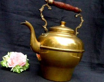 Large Vintage Brass Tea Kettle