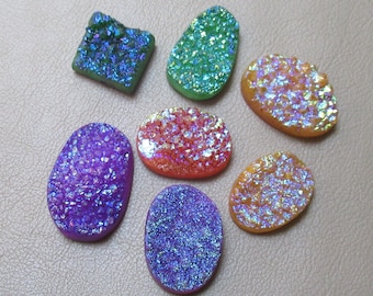 Multi Color Druzy Agate 7 Piece Lot Mix Shape Crystal Druzy Natural Geode Druzy size 17 x 18 to 20 x 30 mm 933
