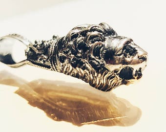 lion pendant , lion signet, silver lion pendant