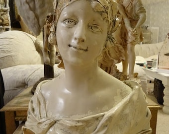 SALE Large Vintage Shabby Cottage Victorian Chic Depose Lady Bust