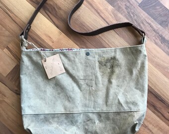 Reclaimed military canvas crossbody tote bag
