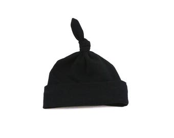 Baby Top Knot Hat (Solid Black) ||| baby shower gift, newborn hat, newborn take home outfit, baby jersey hat, knotted hat