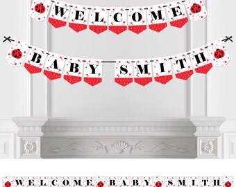 Modern Ladybug Bunting Banner - Personalized Baby Shower or Birthday Party Bunting Banner & Decorations - Hanging Custom Party Décor