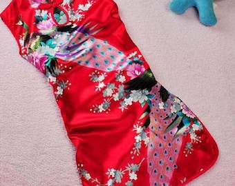 Children's chinese Cheongsam outfit chinese dress Asian Floral Peacock design chirpaur