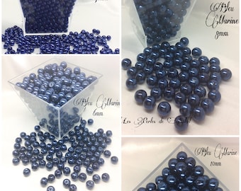 Perles nacrées BLEU MARINE en verre 4mm, 6mm, 8mm et 10mm