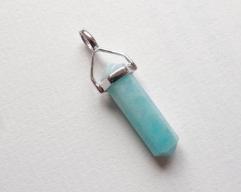Peruvian Amazonite Double Terminated Point Wand Pendant set in 925 Sterling Silver Healing Crystal One Piece L4674 K6120