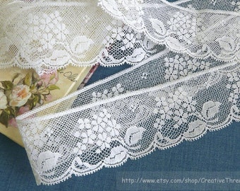 Wide French Cotton Lace for Heirloom Sewing - Wide Lace Edging - Delicate Cotton Lace - Bridal Lace - WHITE - No. 204 - 1 1/2" wide - 1 yard