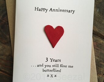 3rd Wedding  Anniversary  Card  LEATHER Traditional Gift Handmade