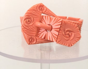 1930s celluloid buckle bracelet floral design with adjustable fastening vintage