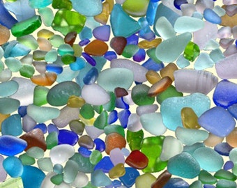 Multi-colored Sea Glass Stones, Fabric, Landscape Medley, Elizabeth's Studio (By YARD)~