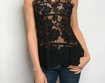 Sleeveless V-neck lace crochet blouse Medium