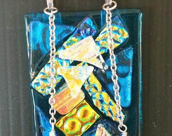 Dichroic Fused Glass Pendant Necklace