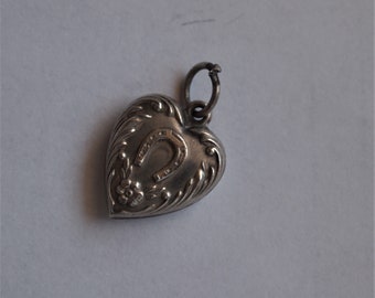 Puffy Heart Charm Sterling Silver Horseshoe Vintage Pendant Horse Shoe
