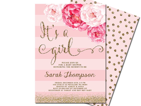 Its a girl baby shower invitation blush pink  gold