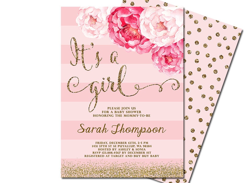 It's a girl baby shower invitation blush pink & gold