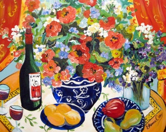 Italiano Large still life Original Painting 24 x 36 Art by Elaine Cory