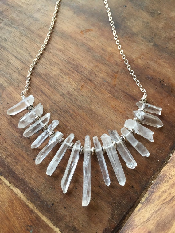 Raw Crystal Point Necklace Crystal Bib Statement Necklace