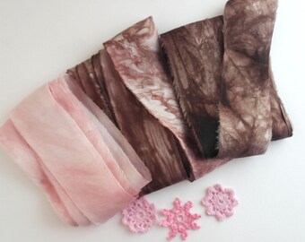 Hand Dyed Silk Ribbon - Felting Art Supplies - Chocolate Rose- 6m