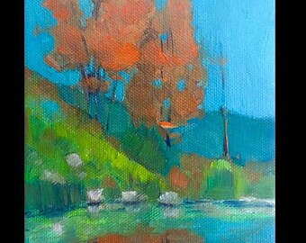 Original Oil Painting, Original Oil Landscape, Small Oil Painting, Canvas Painting, Painting of Trees, fall Painting, Small Landscape