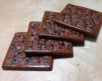 Coffee Lovers Coaster Set of 4, coffee bean multi color coasters
