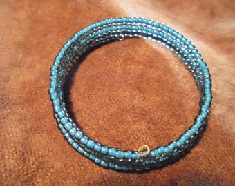 Denim blue Czech beaded memory wire bracelet