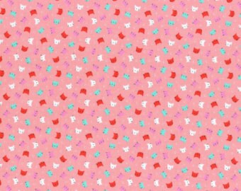 1/2 yard Lecien Japan Minny Muu Fall 2015 Collection | Coral Multi Cat Heads | 40586L-21