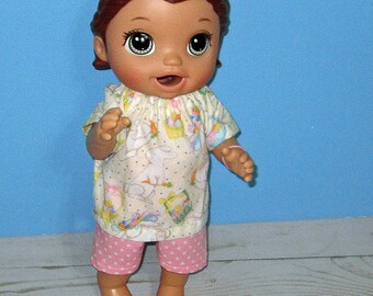 Baby Alive Snackin Lily ,Baby Alive Sweet Spoonfuls, Bunny Top Short Set, Girl Doll Clothes, 12 13 inch Doll Clothes, Outfit