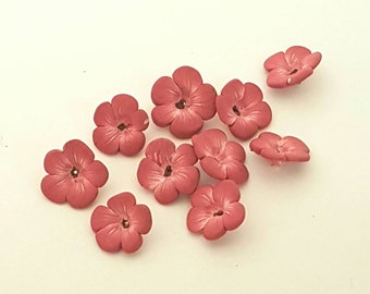Pink Flower Beads, Polymer Clay Blossoms, Dusty Rose Beads 10 Pieces