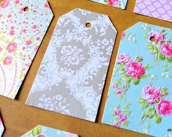 Handmade labels, set of 16, shabby,flowers 3.2m x 5.5mm paper 200g / m2