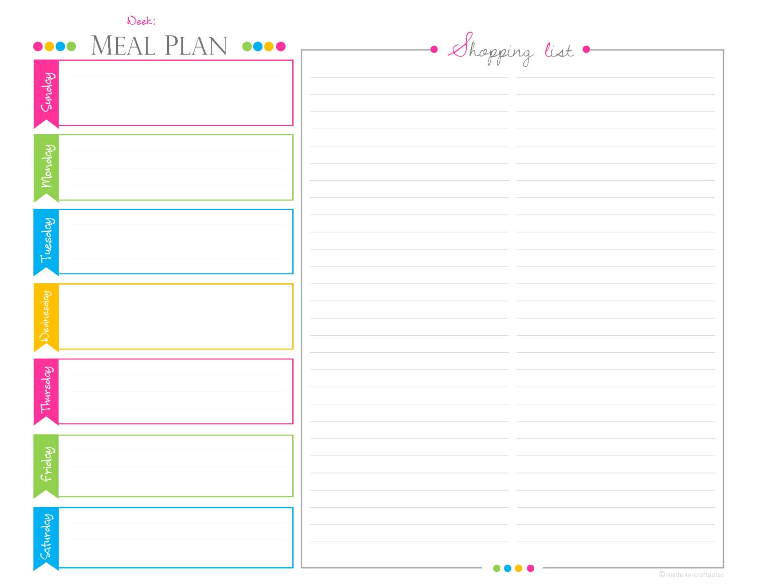 monthly meal planner and grocery list