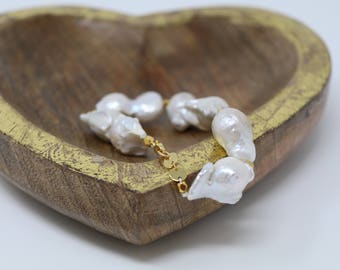 Large Baroque Nucleated Freshwater Gold Pearl Bracelet