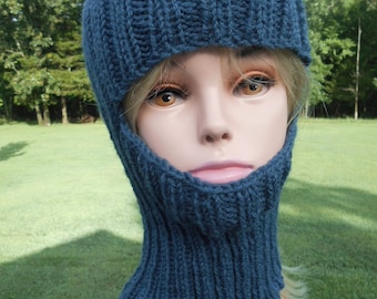 Darker blue Adult Balaclava, Ski Mask, Denim Blue, Full Face Coverage, winter beanie hat