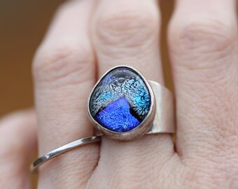 Dichroic glass Sterling Silver ring size 8