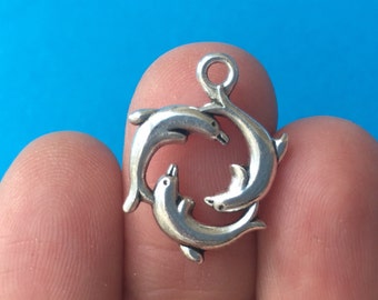 8 Dolphin Charms Antique Silver 21mm x 16mm - SC547