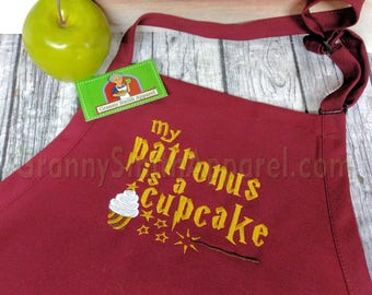 My patronus quote in Scarlet and Gold colors custom quote 24"L x 28"W professional 3 pocket bib apron. Customized and personalized