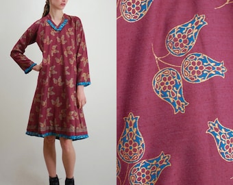 Vintage Dress / Block Print / India Cotton Dress / 70s India Dress / India Caftan / Tent Dress / 70s Dress / 70s Caftan / Small Medium