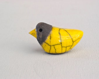 BIRD yellow / black 2 - small Raku fired ceramic bird