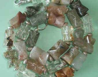 Gemstone Jewelry Necklace - Rutilated Quartz and Sterling Silver Gemstone Beaded Necklace