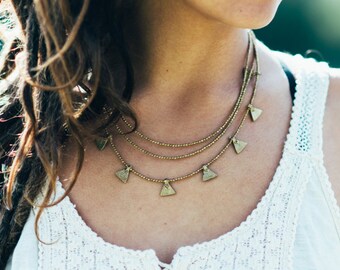Layered Gold Necklace, Multi strands necklace, Delicate necklace, Bohemian jewelry, Festival necklace, gold Wedding necklace, triangle charm