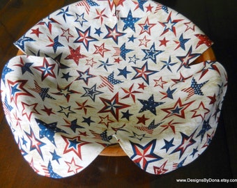 Basket Liner, Table Topper, Centerpiece, Bread Cloth, Patriotic Red, White and Blue Stars, Sewing-Quilting-Crafting Supplies