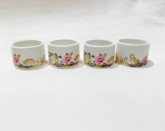 Set of 4 white ceramic napkin holders, White napkin rings, Napkin rings, Napkin holders, Vintage napkin rings, Ceramic rings, Partridge